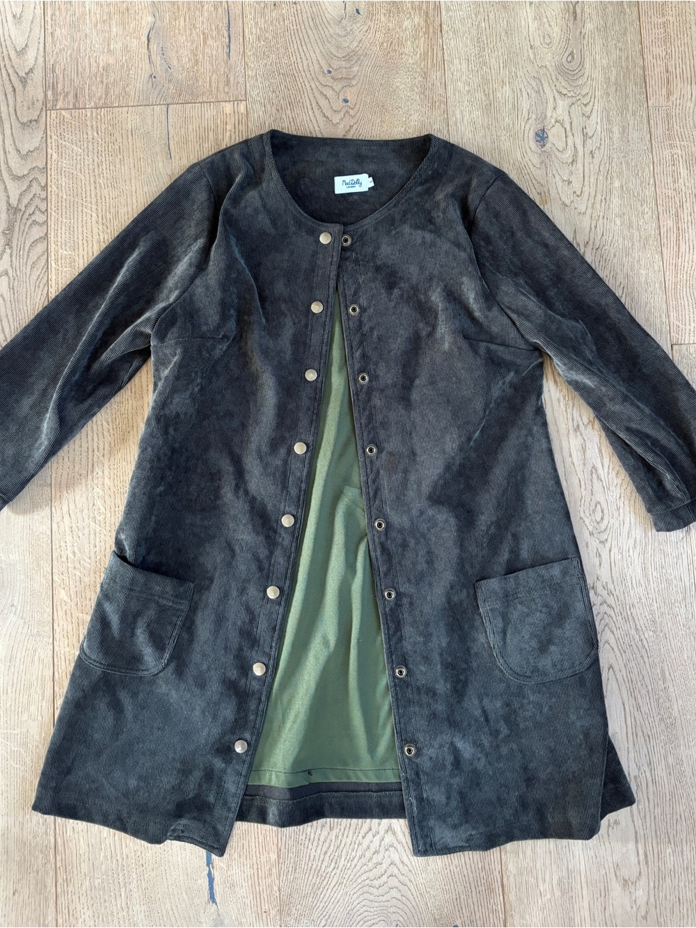 Mod Dolly London Dark Green Fine Corduroy Blazer, Brass Buttons, S, Sustainable
